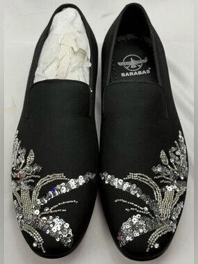 Barabas Men's Black Sequin Palm Tree Dress Loafers Slip On Shoes NIB Size 10